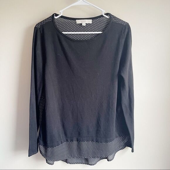 Loft Black Layered Polka Dot Shirttail Lightweight Sweater - Picture 2 of 6